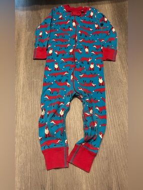 Hannah Anderson Red Fox Print One-Piece Pajamas - Blue/Red